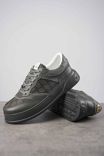 Мужские кожаные кроссовки Gucci GG Monogram - Grey   