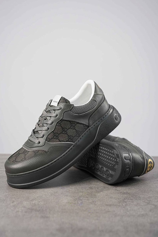 Мужские кожаные кроссовки Gucci GG Monogram - Grey