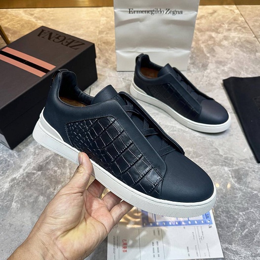 Мужские кроссовки Ermenegildo Zegna Triple Stitch Alligator - Navy   