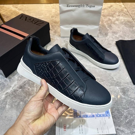 Мужские кроссовки Ermenegildo Zegna Triple Stitch Alligator - Navy
