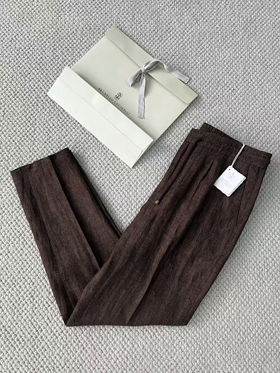 Льняные брюки Brunello Cucinelli Premium - Brown   