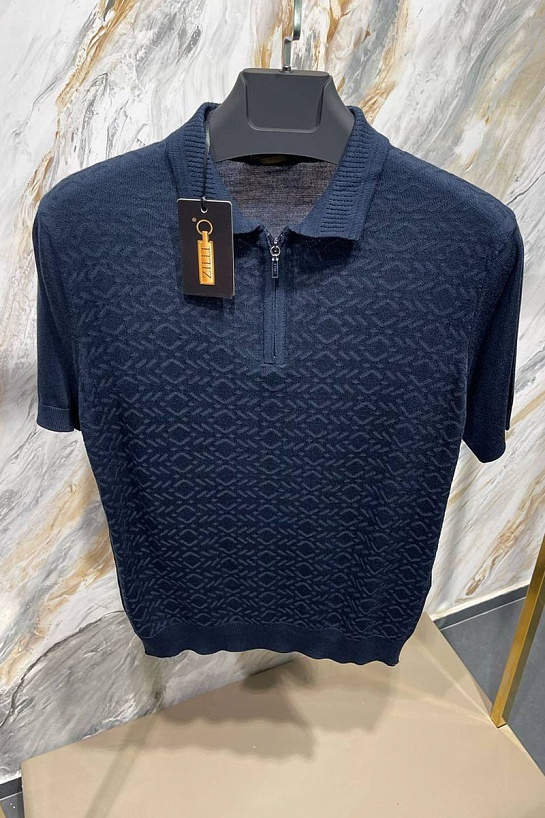 Мужское поло тёмно-синего цвета Zilli zip neck