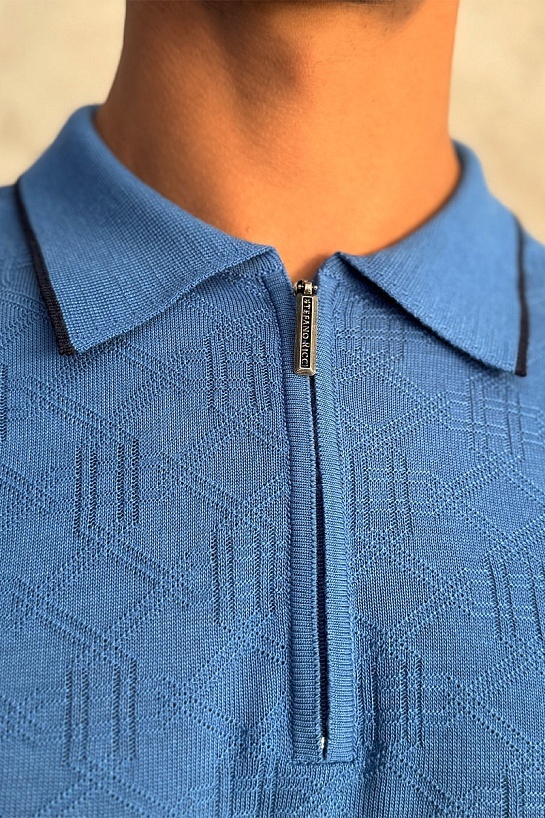 Синее поло с длинным рукавом Stefano Ricci zip-up