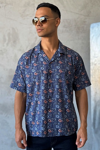 Мужская синяя рубашка Dolce & Gabbana floral-print   