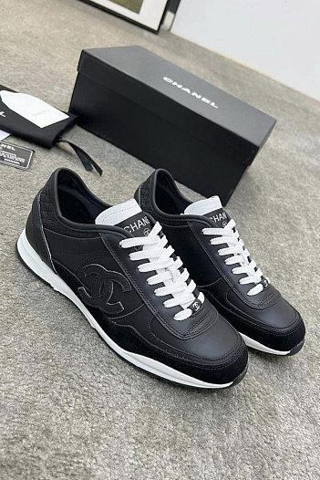 Женские кожаные кроссовки Chanel premium - Black   