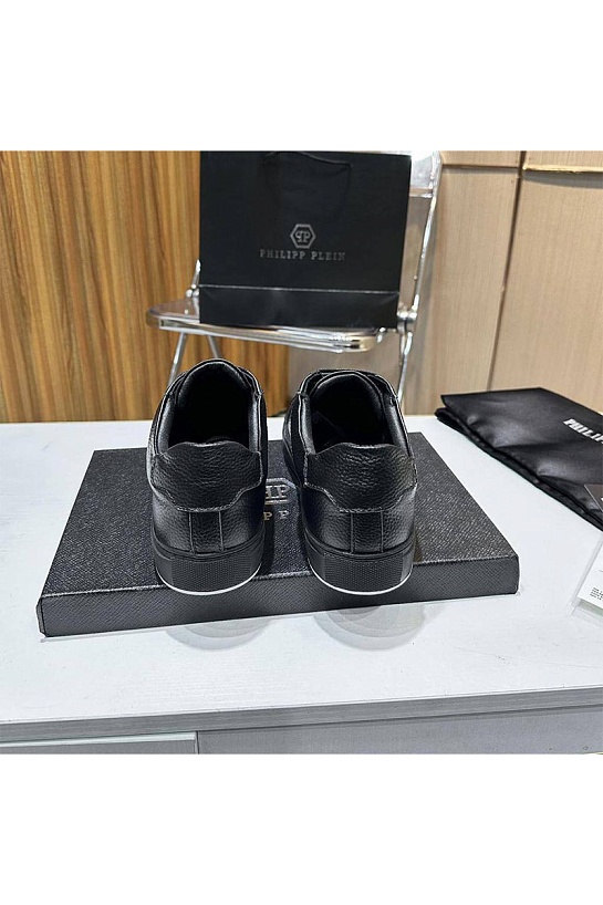 Мужские кожаные кроссовки Philipp Plein чёрного цвета