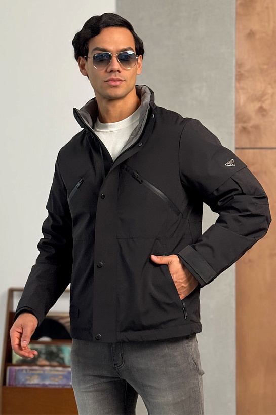 Мужской пуховик Prada logo-plaque - Black