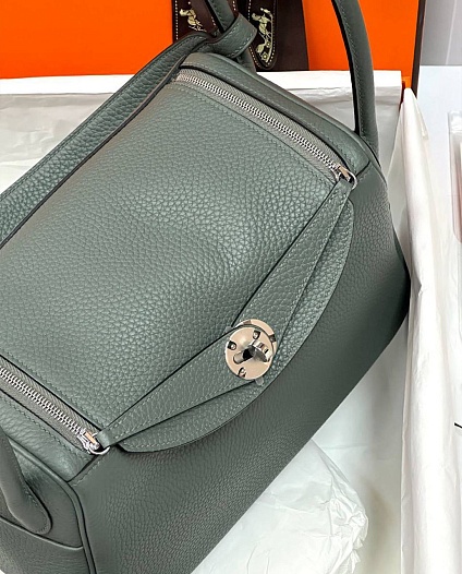 Женская кожаная сумка Hermes Lindy Premium 26x18x13 см - Green   