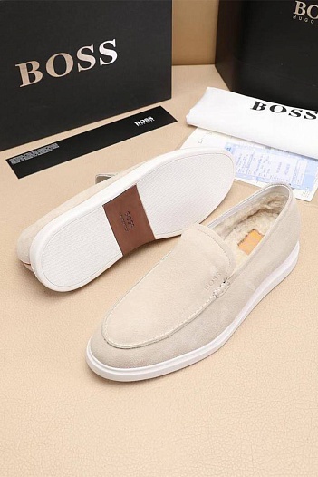 Замшевые лоферы с мехом Hugo Boss   