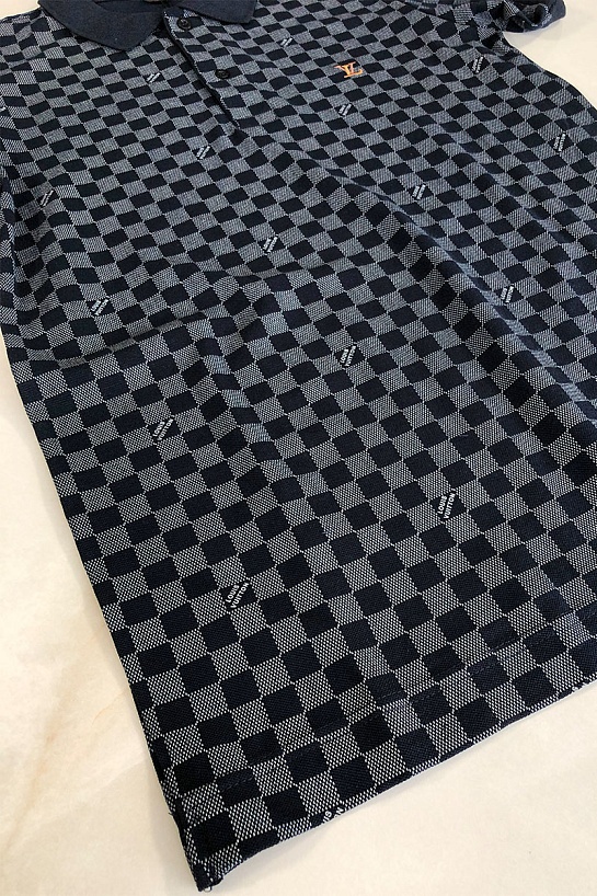 Мужское брендовое поло Louis Vuitton тёмно-синего цвета