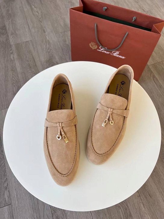 Женские замшевые лоферы Loro Piana Open Walk Premium - Beige