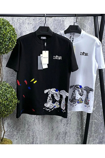 Мужская белая футболка Dior paint-splatter   
