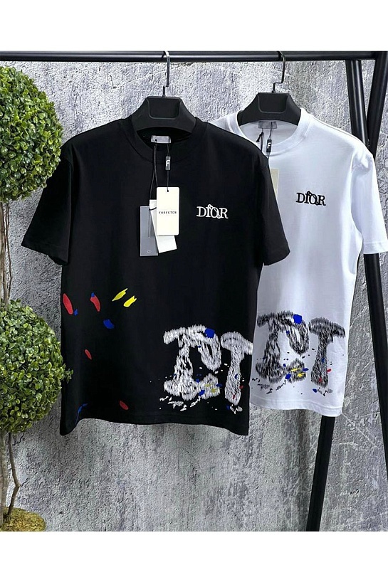 Мужская белая футболка Dior paint-splatter