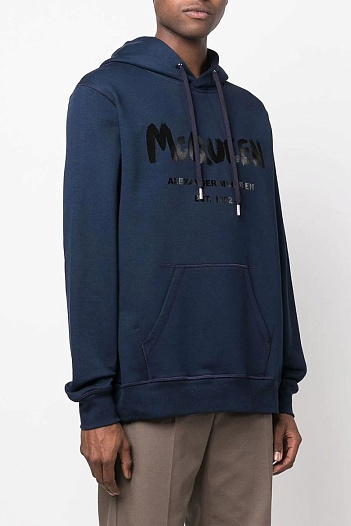 Тёмно-синее худи Alexander McQueen graffiti logo-print   
