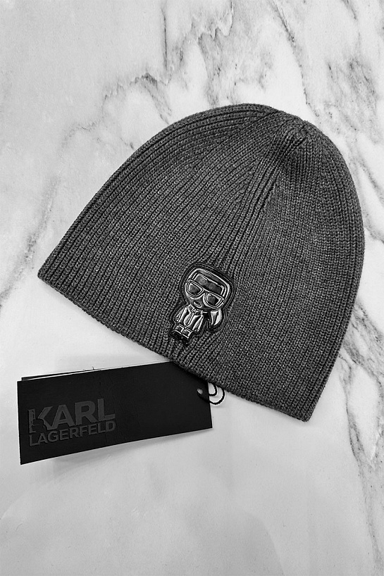 Мужская шапка серого цвета Karl Lagerfeld logo-patch