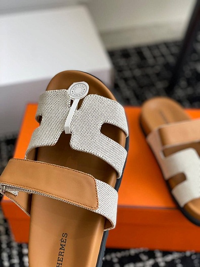Женские сандалии Hermes Premium - Brown / White   
