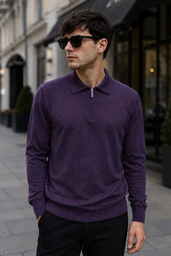 Поло с длинным рукавом Brioni zip-neck - Purple   