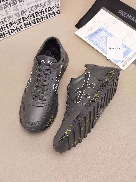 Кожаные кроссовки с мехом Premiata low-top - Grey