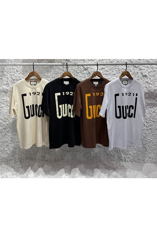 Брендовая оверсайз футболка Gucci 1921 logo - Brown