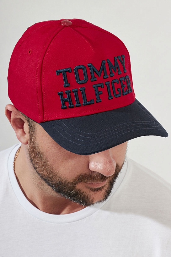 Мужская красная бейсболка Tommy Hilfiger logo-embroidered