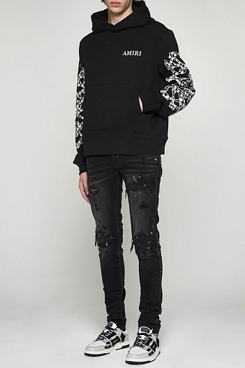 Чёрное оверсайз худи Amiri checkered-bones   