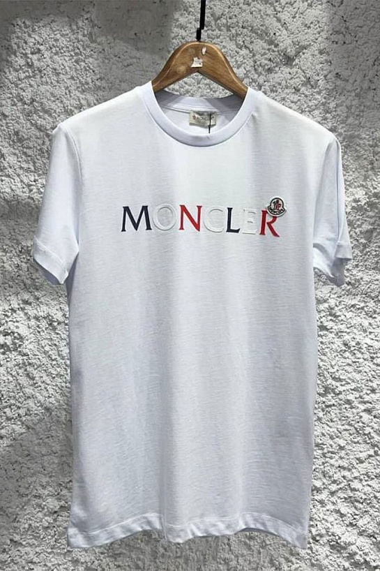 Мужская белая футболка Moncler colorful logo patch