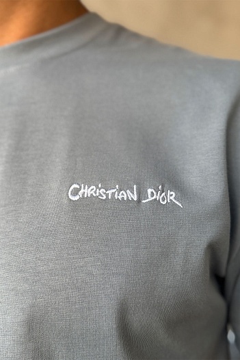 Мужская футболка Dior logo-embroidered - Grey   