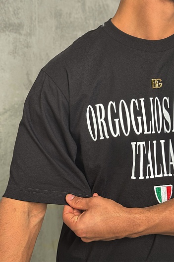 Чёрная оверсайз футболка Dolce&Gabbana logo-plaque   