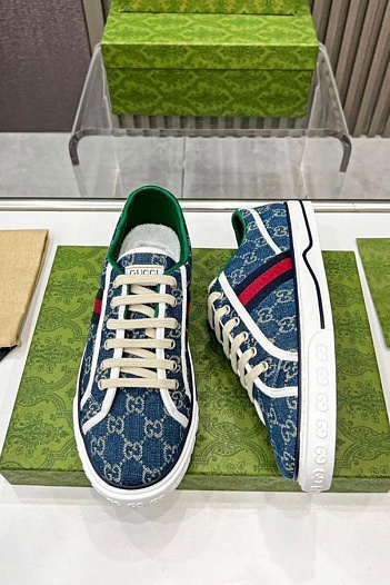 Мужские синие кросовки Gucci GG Monogram   