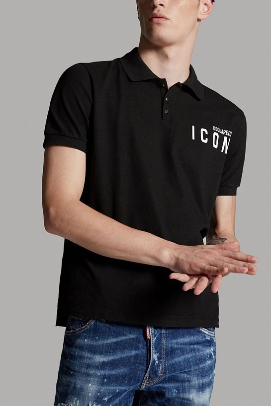 Мужское чёрное поло Dsquared2 ICON white-logo