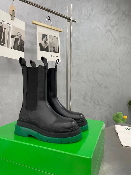 Женские кожаные ботинки Bottega Veneta Premium - Black / Green