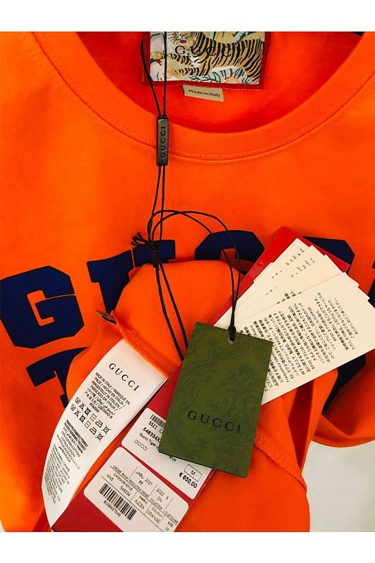 Оранжевая оверсайз футболка Gucci Tiger logo print