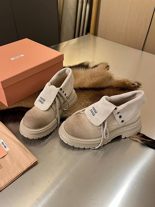 Женские замшевые ботинки MIU MIU premium - Beige