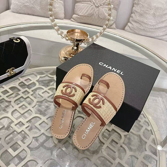 Женские кожаные шлёпанцы Chanel premium