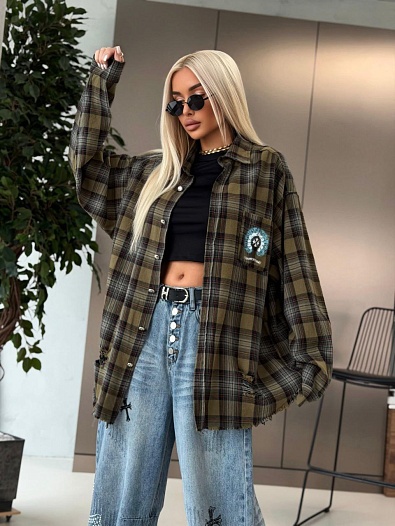 Женская оверсайз рубашка в клетку Chrome Hearts premium   