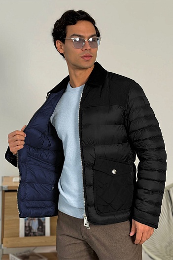 Чёрная пуховая куртка Burberry London England logo-patch   