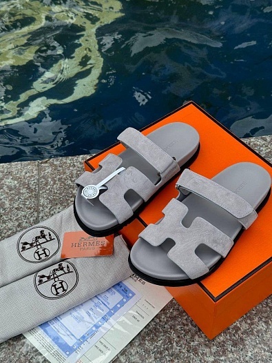 Женские замшевые сандалии Hermes Chypre - Grey   