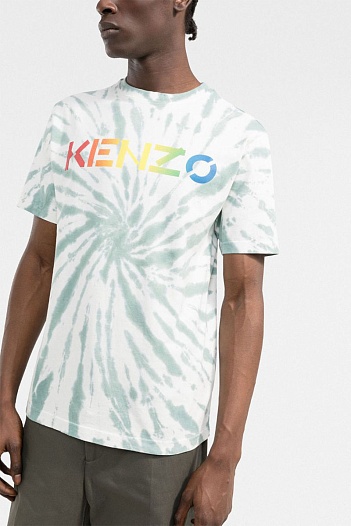Мужская белая футболка Kenzo Logo Tie-Dye   