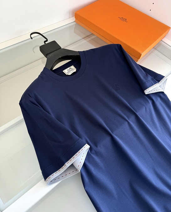 Мужская тёмно-синяя футболка Hermes premium