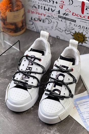 Белые кожаные кроссовки Dolce & Gabbana   