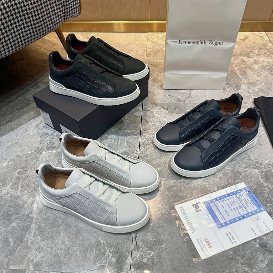 Мужские кроссовки Ermenegildo Zegna Triple Stitch Alligator - Black