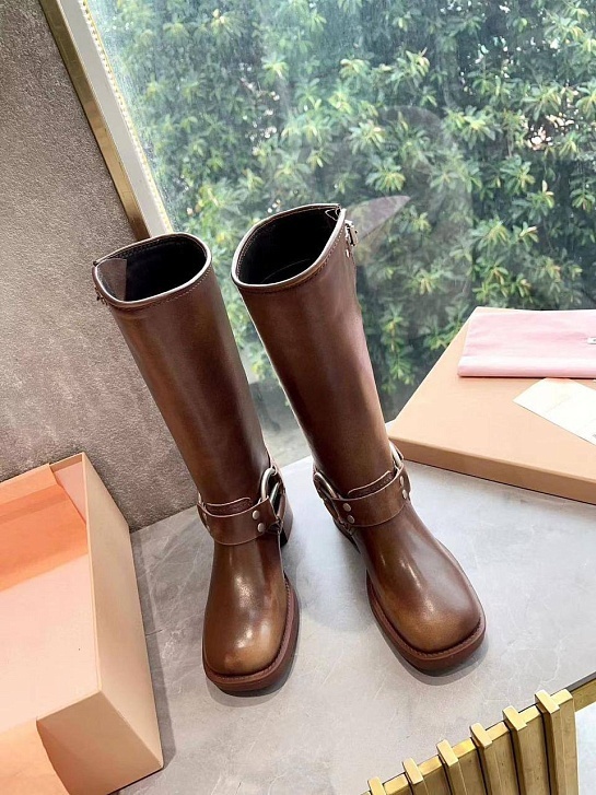 Женские кожаные сапоги MIU MIU Ankle Premium