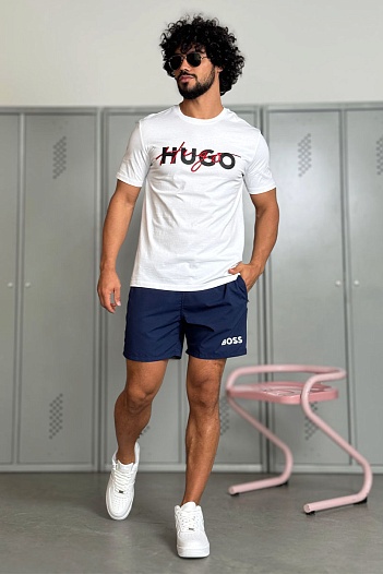 Мужские синие шорты Hugo Boss logo-print   