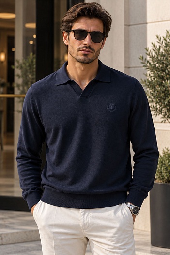Поло с длинным рукавом Loro Piana premium - Navy   