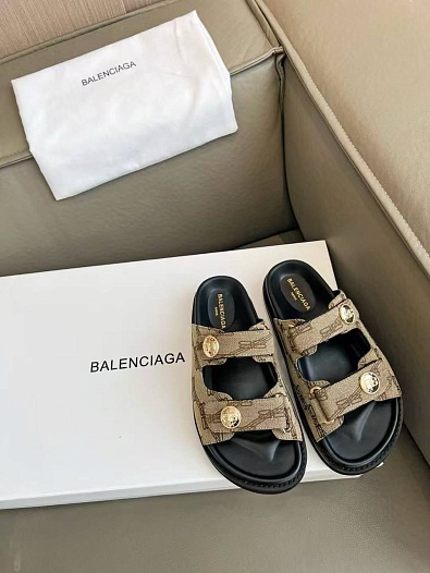 Женские шлёпанцы Balenciaga Jacquard Premium - Brown   