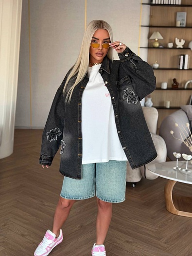 Женская джинсовая куртка Chrome Hearts premium   