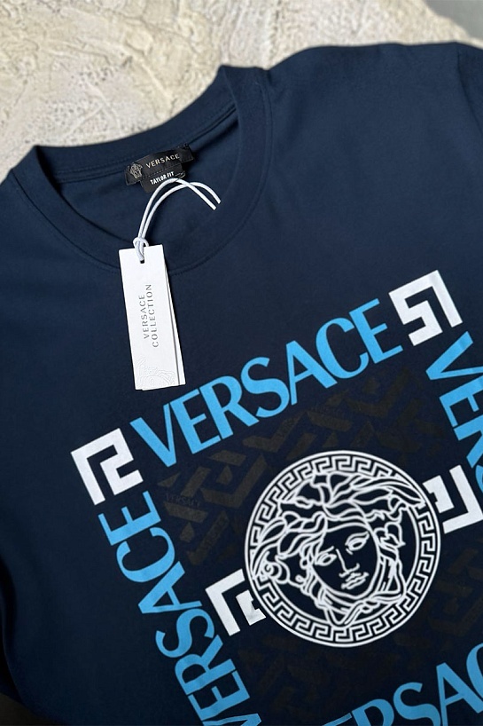 Мужская синяя футболка Versace logo-print