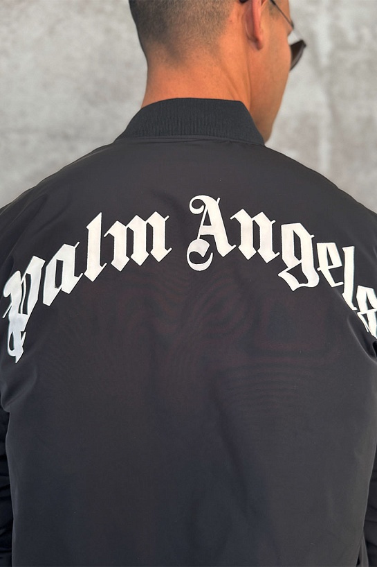 Мужской чёрный бомбер Palm Angels Bear logo-patch