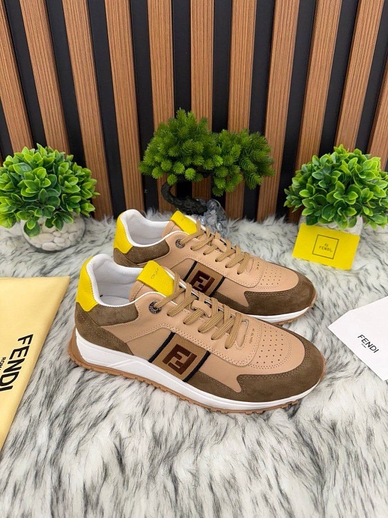 Мужские кроссовки Fendi FF logo - Brown