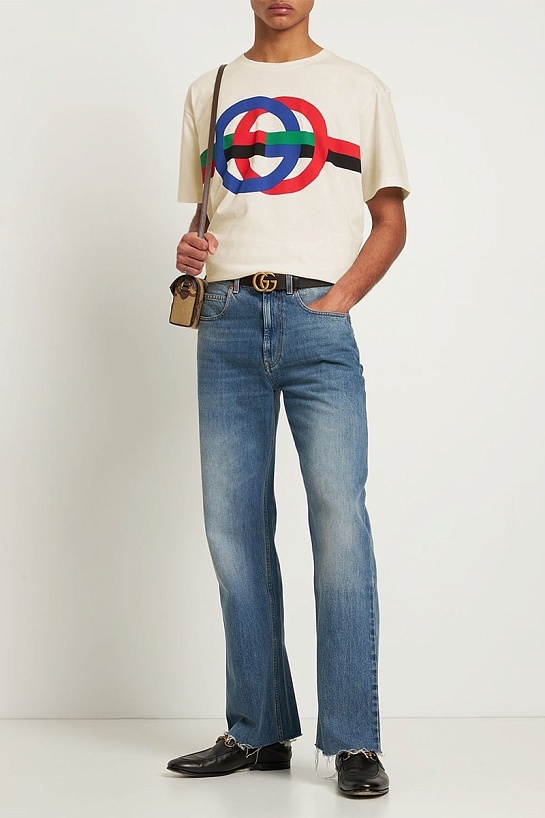Мужская футболка бежевого цвета Gucci GG print
